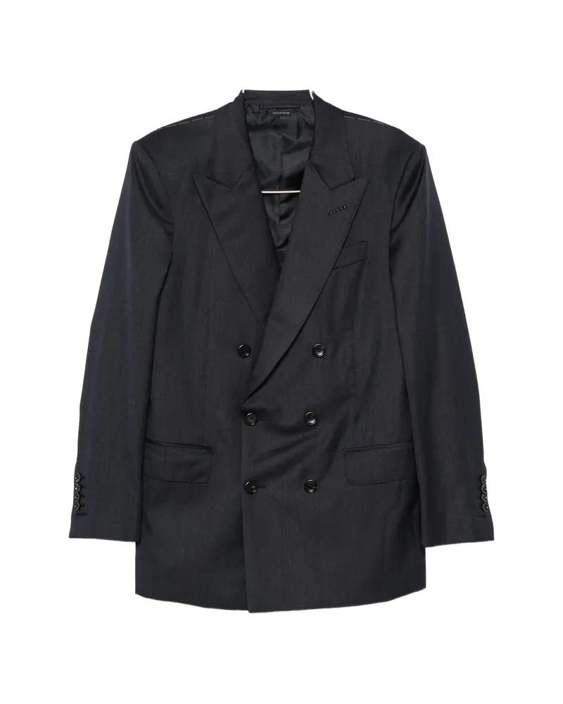Tom Ford Herringbone Double-breasted Suit Blue