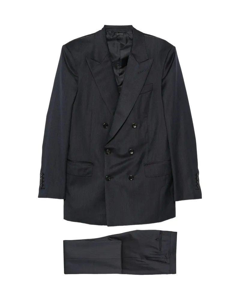Tom Ford Herringbone Double-breasted Suit Blue