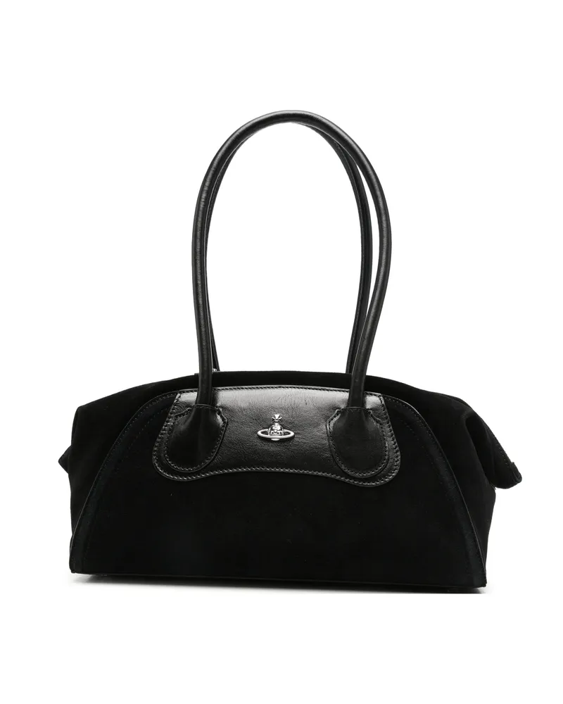 Vivienne Westwood Orb Plaque Suede-panelled Shoulder Bag Black