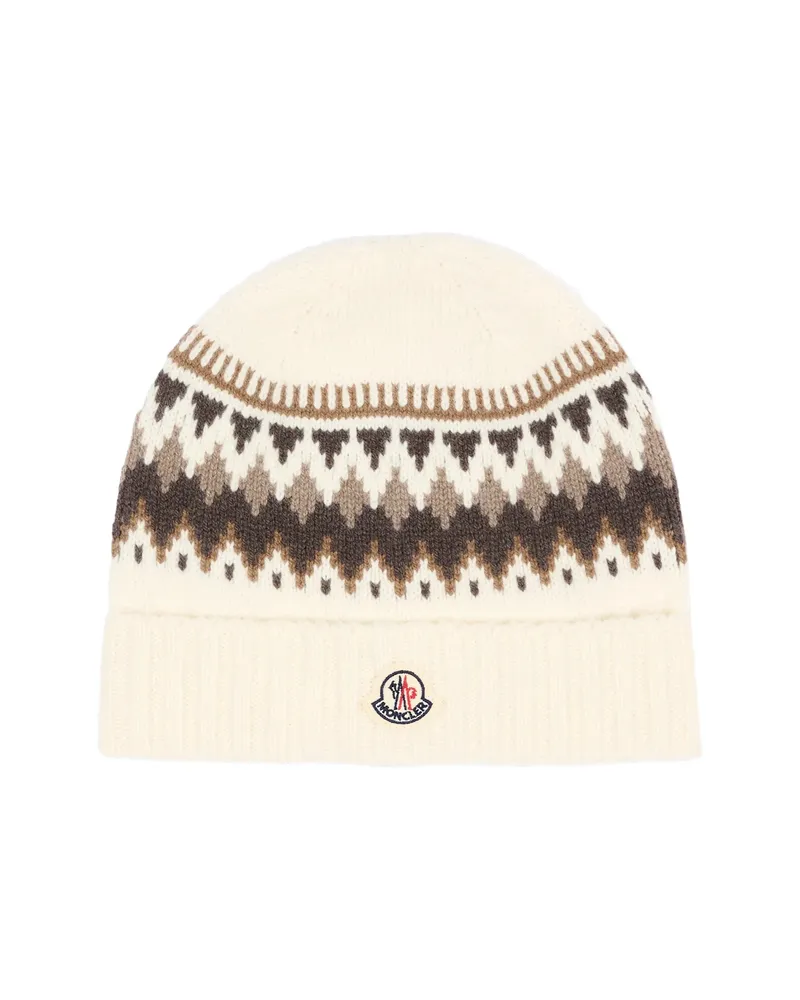 Moncler Fair Isle Virgin Wool Beanie Hat Neutrals