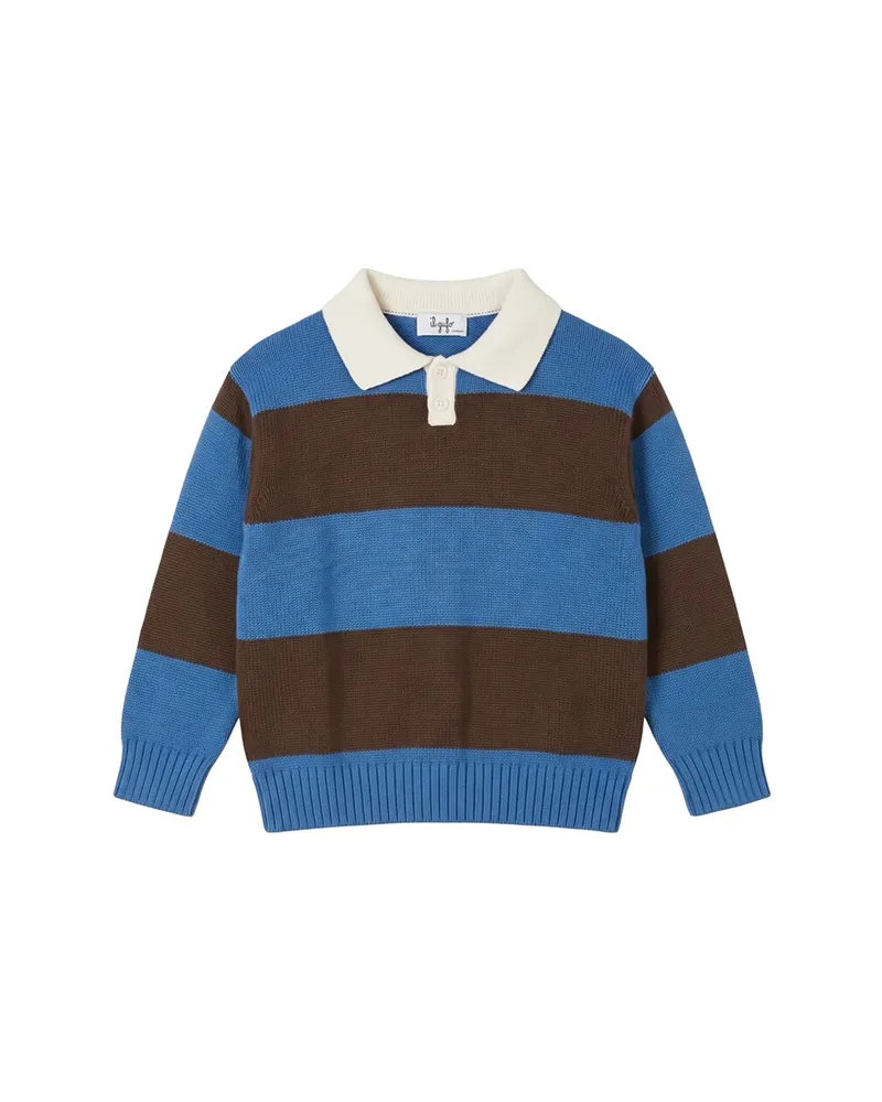 Il Gufo Striped Polo-collar Sweater Blue