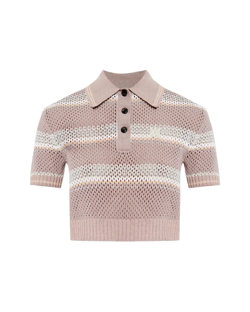 Amiri Striped Crochet-effect Polo Shirt Pink