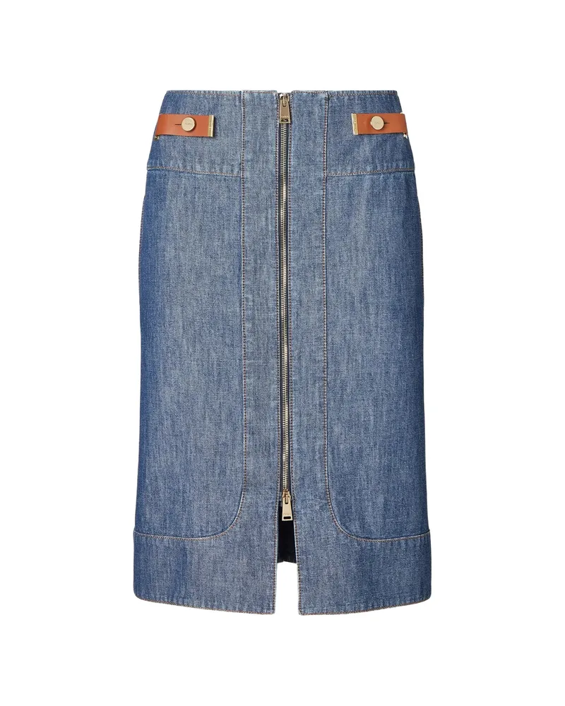 Fendi Navy Blue Chambray Skirt Blue