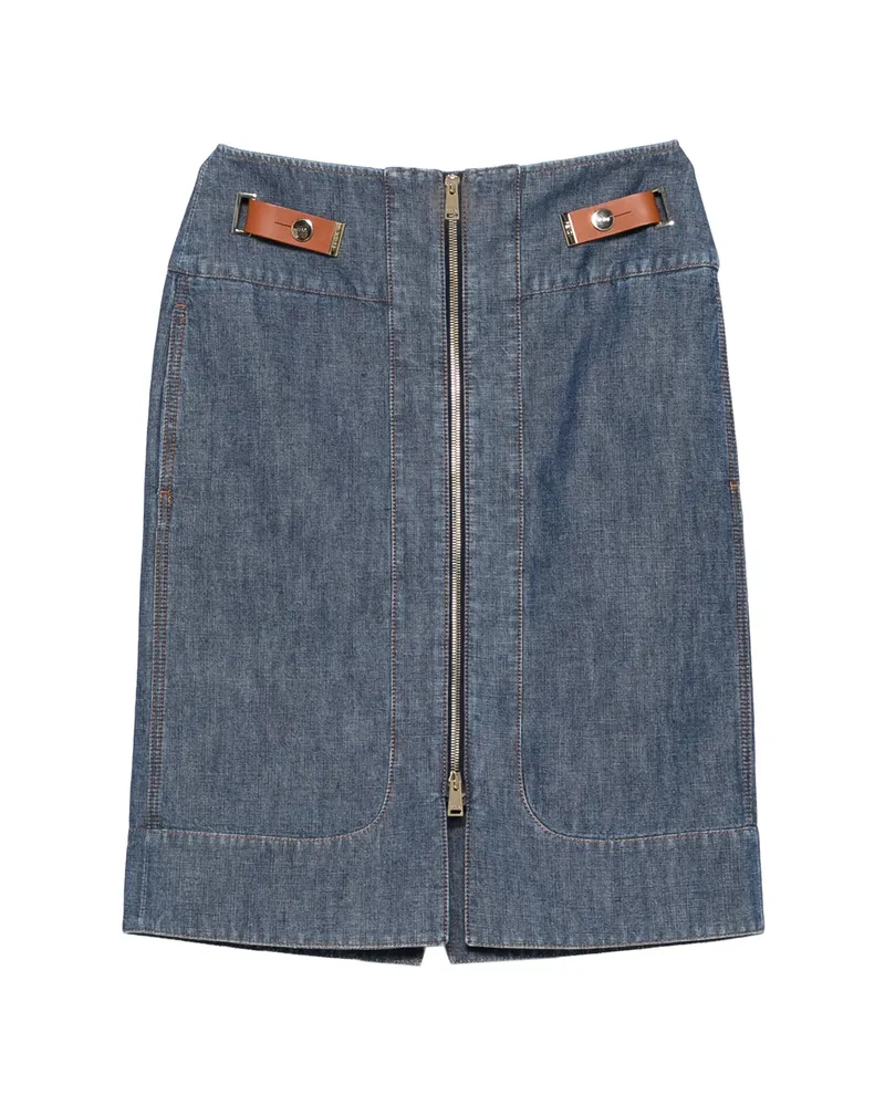 Fendi Zip-fastening Leather-detail Denim Skirt Blue