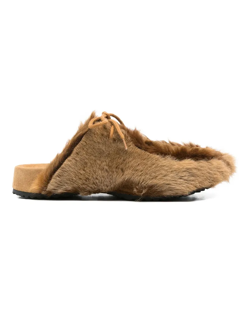 Dries van Noten Fur-trimmed Lace-up Sandals Brown