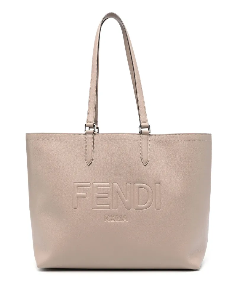 Fendi Leather Tote Bag Neutrals