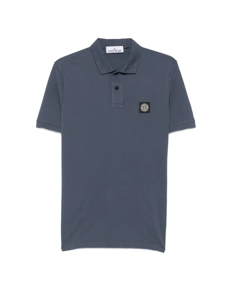 Stone Island Logo-patch Slim-fit Cotton Polo Shirt Blue