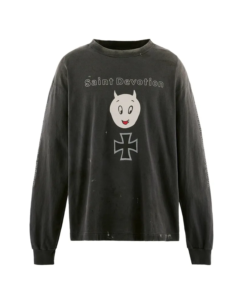 SAINT MXXXXXX Long-sleeve Graphic-print T-shirt Grey