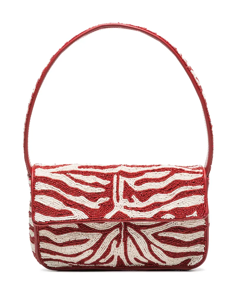 STAUD Tommy Bead-embellished Shoulder Bag Red