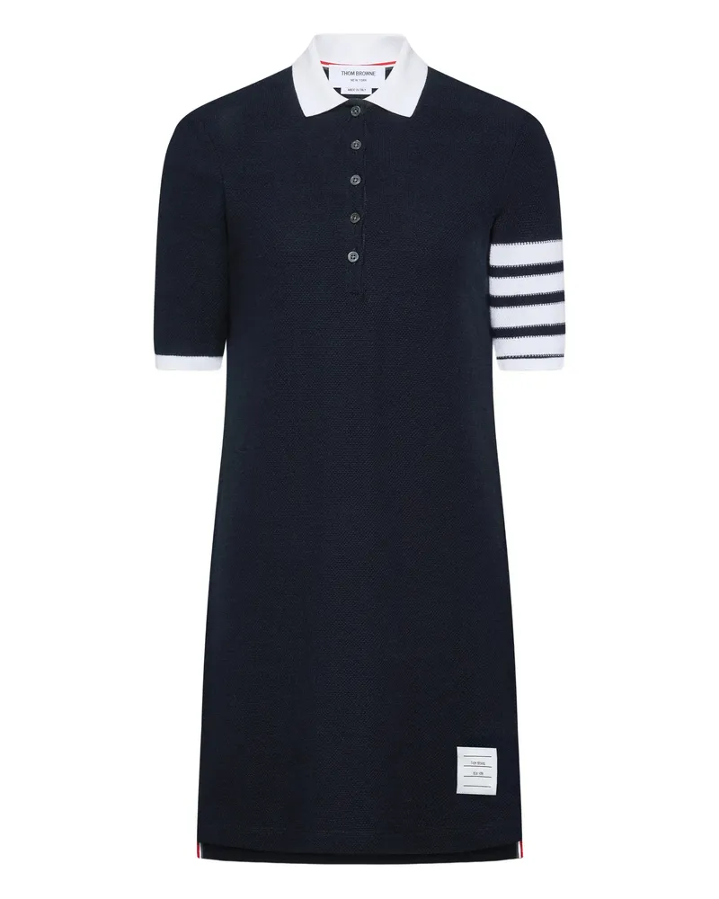Thom Browne Textured Pique 4-bar Mini Polo Dress Blue