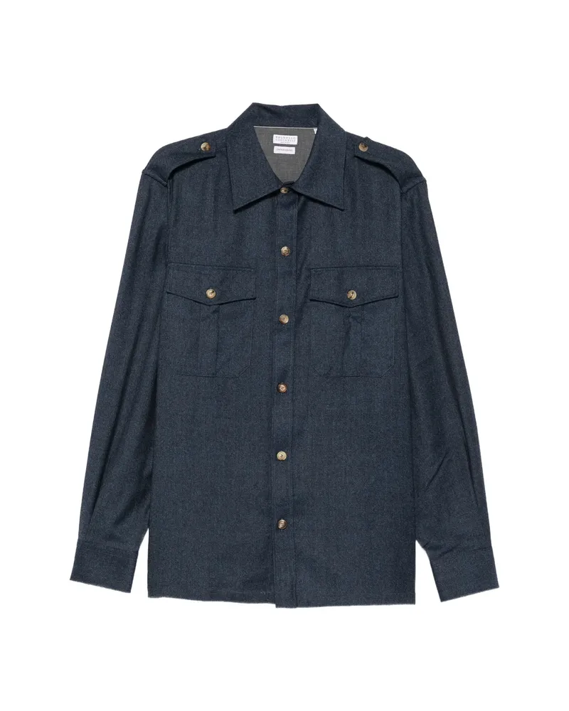 Brunello Cucinelli Button-up Epaulette Shirt Blue