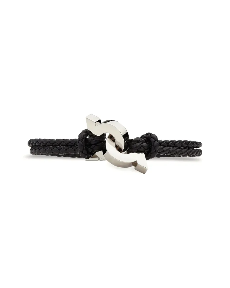 Ferragamo Gancini Braided Leather Bracelet Black