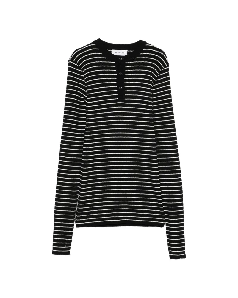 Ernest W. Baker Striped Button-down Sweater Black