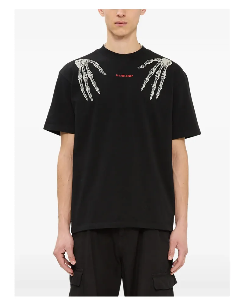 44 LABEL GROUP Time Skeleton-print Logo-print T-shirt Black