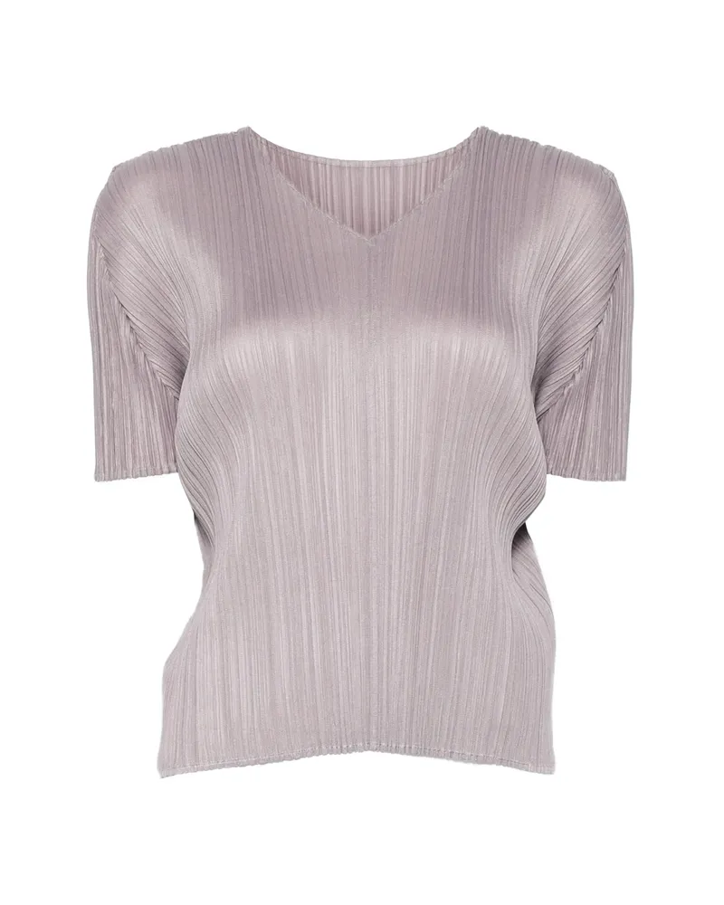 Issey Miyake Pleated V-neck T-shirt Grey