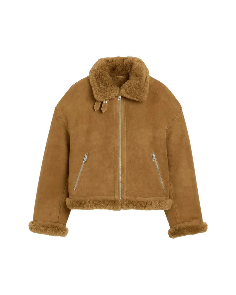 AMI Paris Sheep Shearling Aviator Jacket Brown