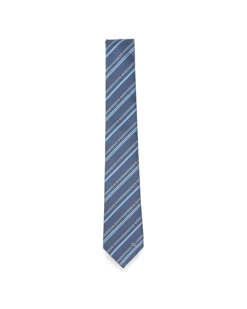 Gucci Horsebit Striped Tie Blue