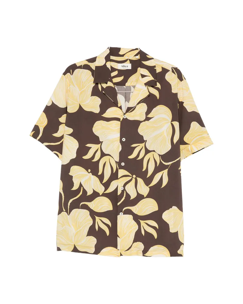 Altea Floral-print Short-sleeve Shirt Brown