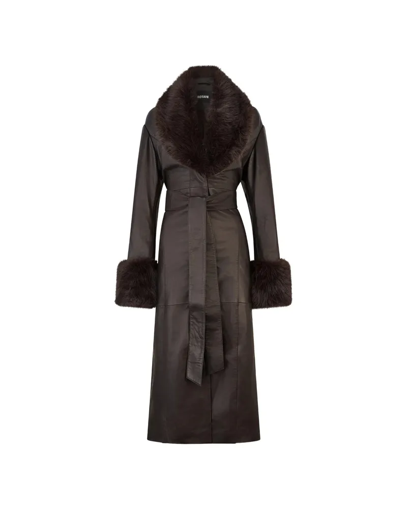 ROTATE Birger Christensen Faux-fur Collar Leather Coat Brown