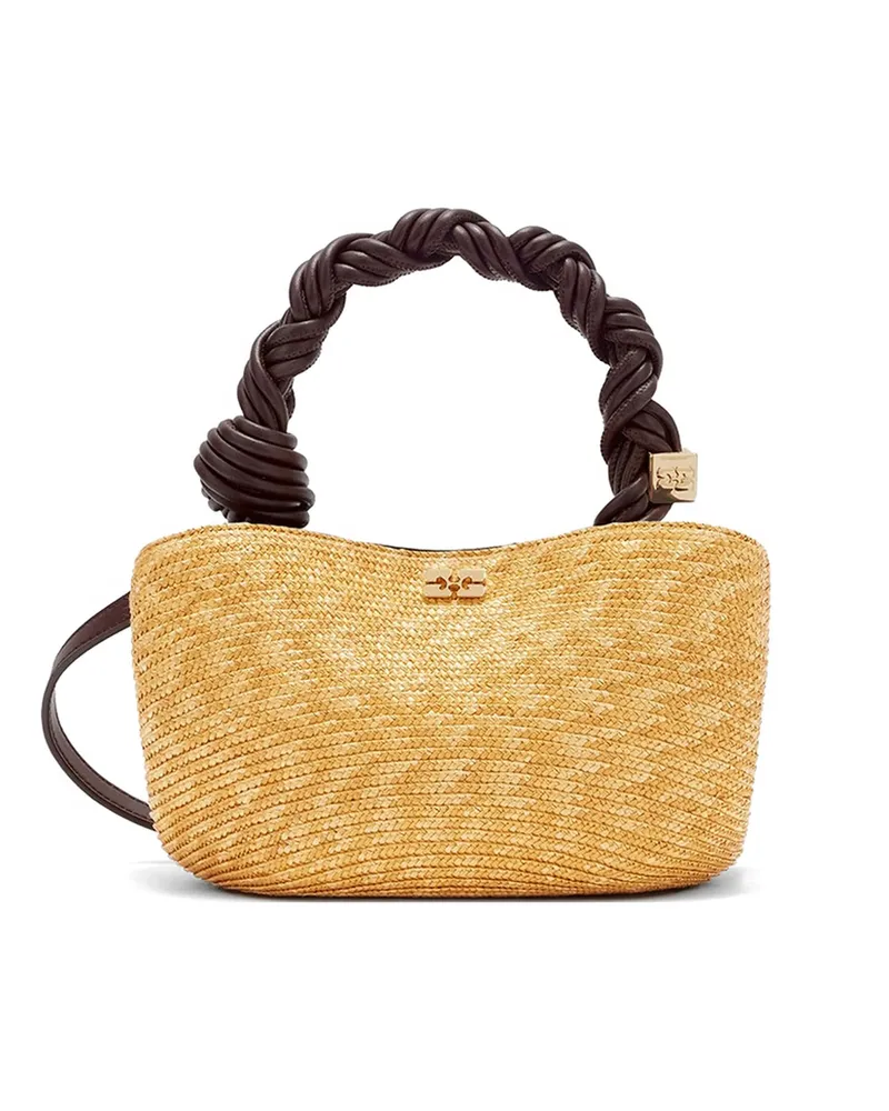 Ganni Bou Braided-handle Tote Bag Neutrals