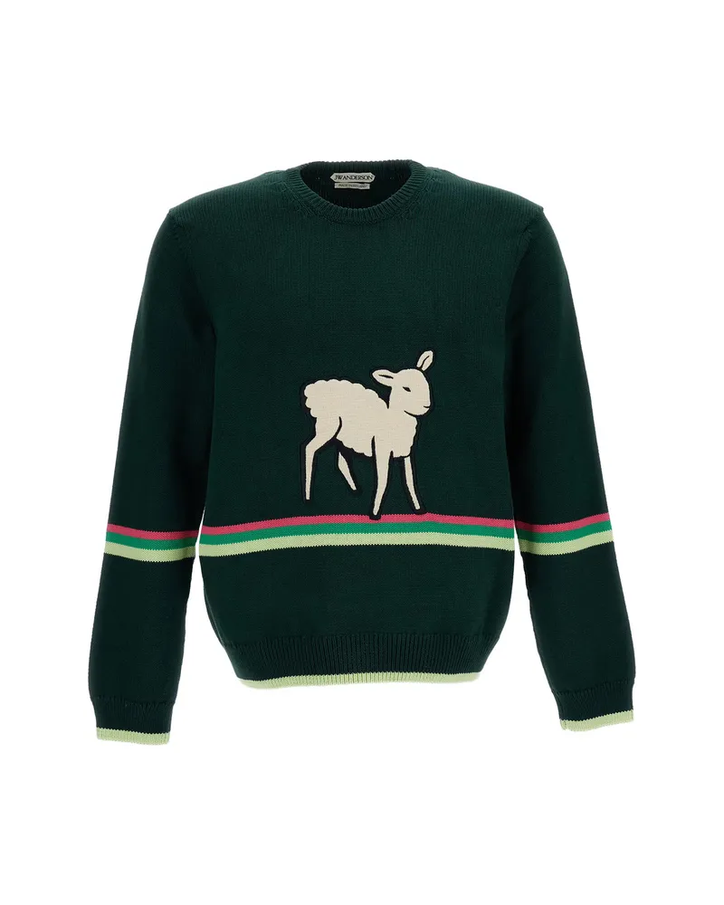 J.W.Anderson Lamb-intarsia Striped-trim Sweater Green