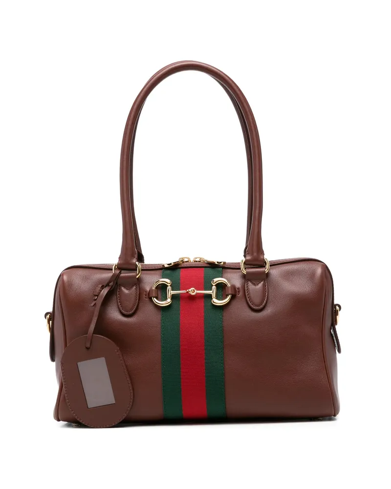 Gucci Medium Horsebit Web Shoulder Bag Brown
