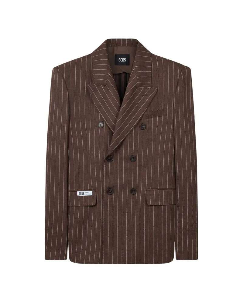 GCDS Pinstripe Double-breasted Blazer Brown