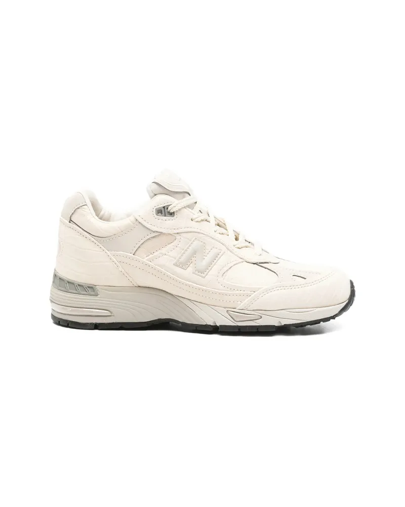 New Balance 991V1 Crocodile-effect Panelled Sneakers Neutrals