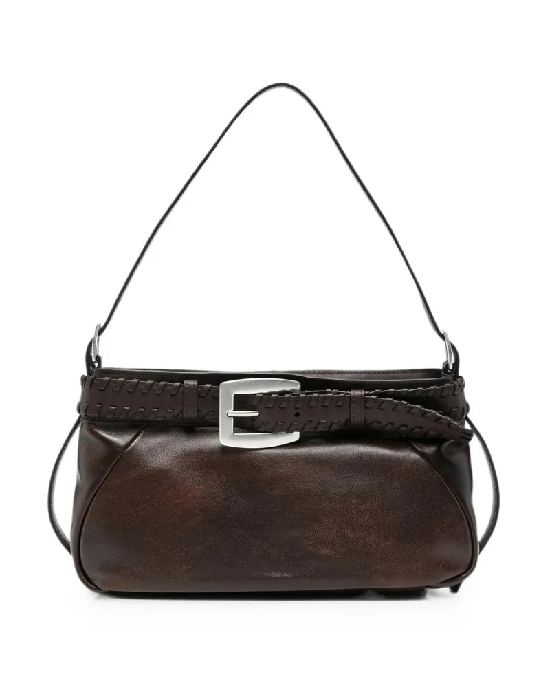 STAUD Brooklyn Buckled Leather Shoulder Bag Brown