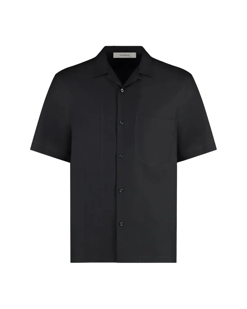 Umit Benan Havana Short-sleeve Pocket-detail Silk Shirt Black