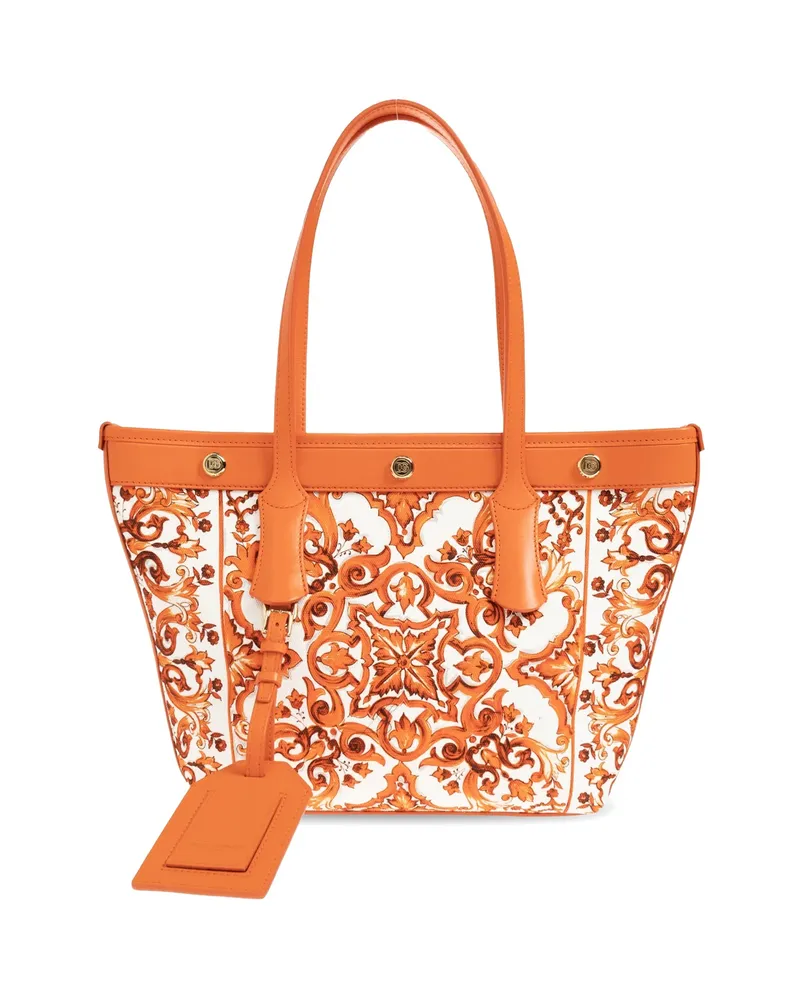 Dolce & Gabbana Small Atene Majolica-print Tote Bag White