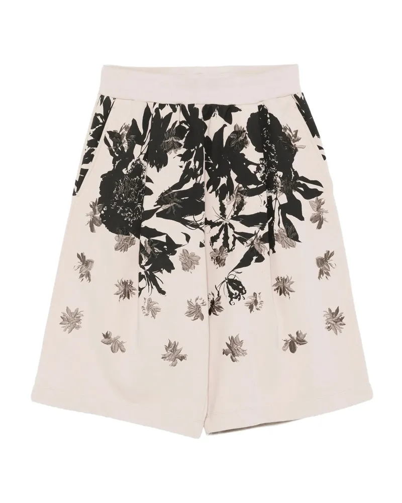 Dries van Noten Floral-print Pleated Shorts Neutrals