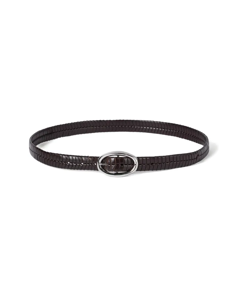Brunello Cucinelli Chevron-effect Braided Oval-buckle Belt Brown