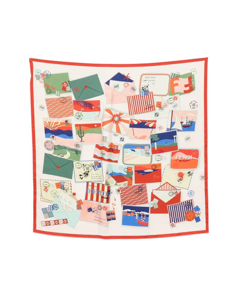 Fendi Postcard-print Silk Scarf Neutrals