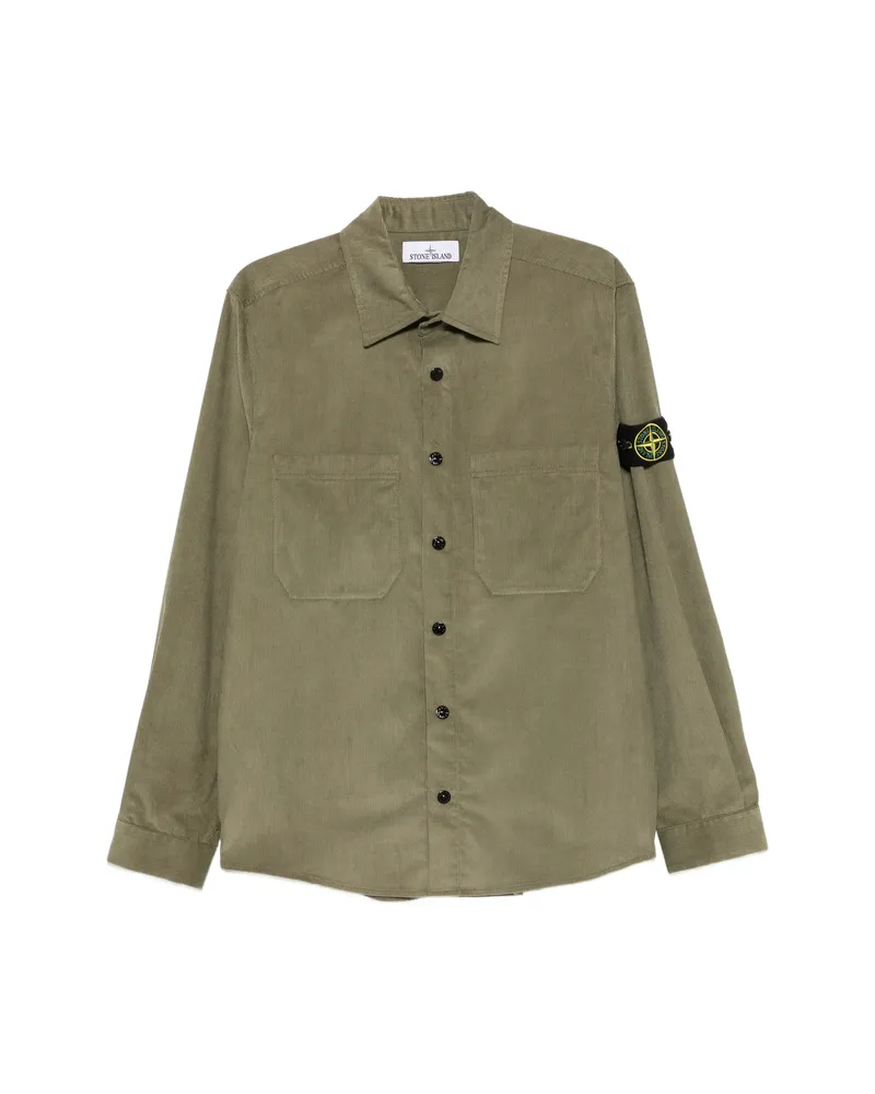 Stone Island Corduroy-texture Logo-patch Shirt Green