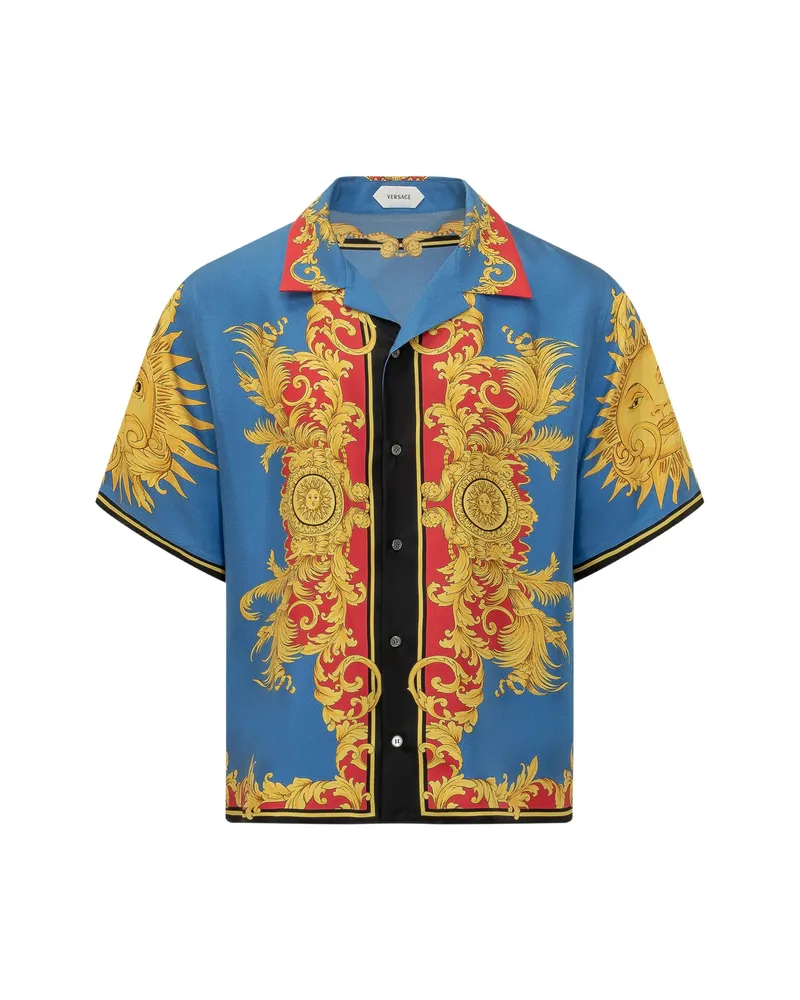 Versace Collared Print Shirt Blue