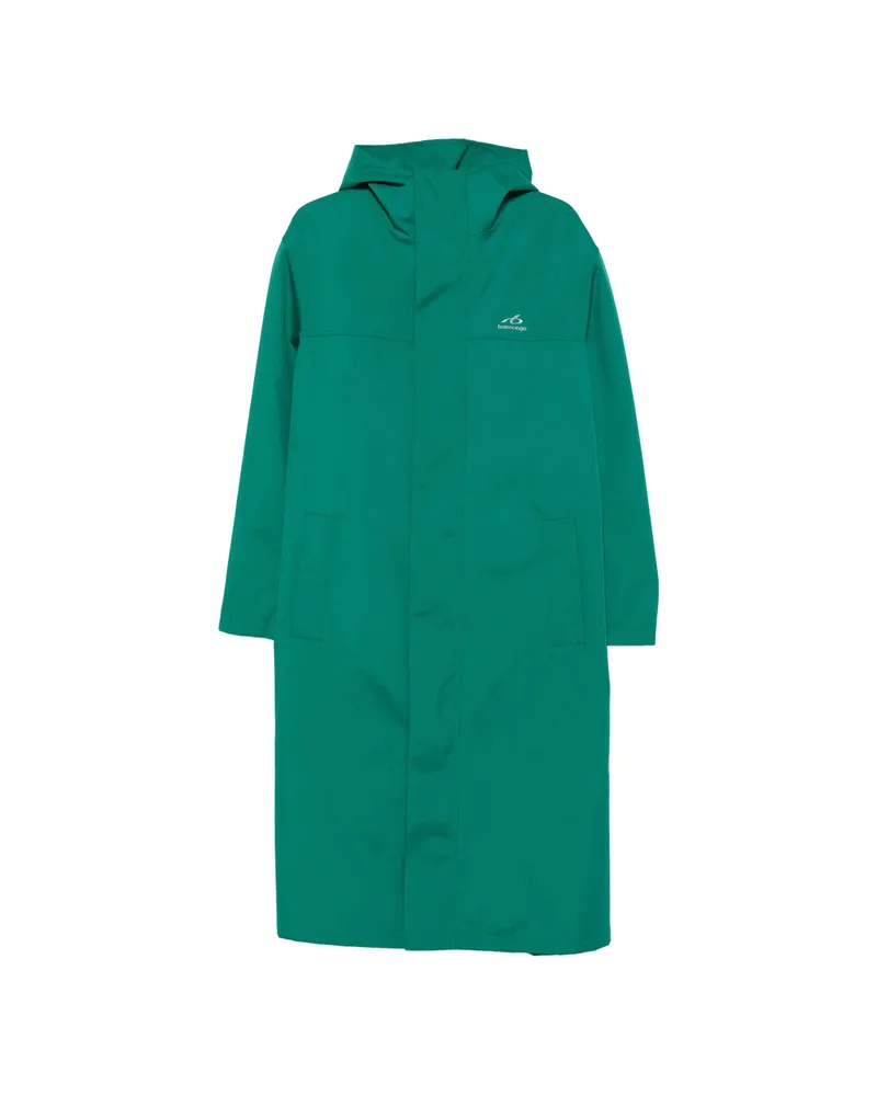 Balenciaga Hooded Logo-print Coat Green