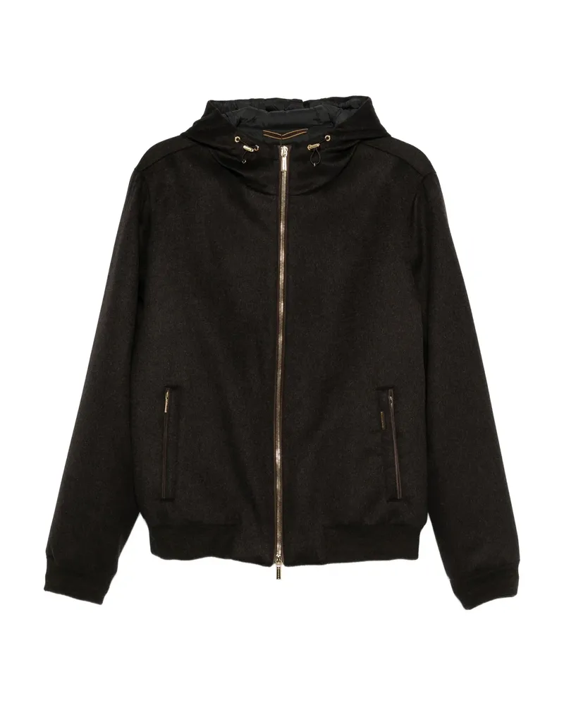 MOORER Zip-up Hooded Jacket Brown