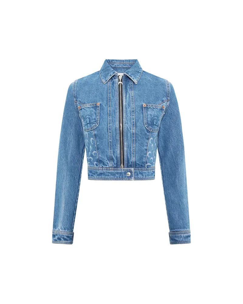 Marine Serre Moon-print Cropped Denim Jacket Blue