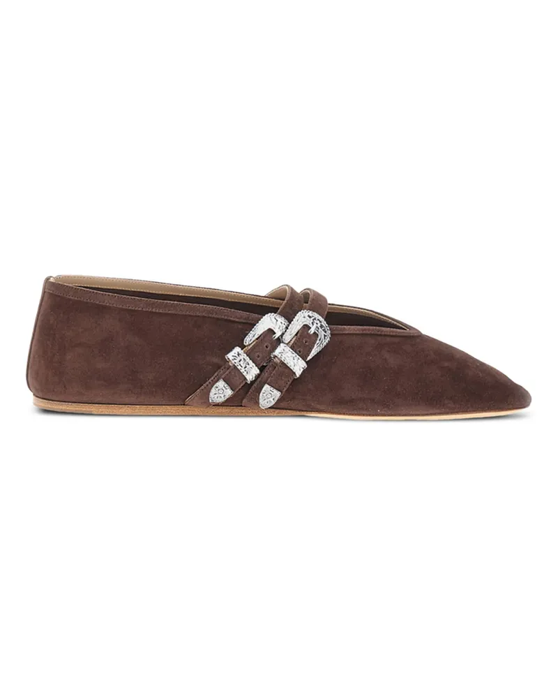 Le Monde Béryl Claudia Buckled Suede Ballet Flats Brown