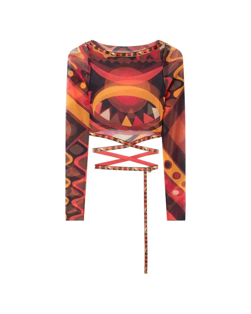 Emilio Pucci Vivara-print Tulle Crop Top Red