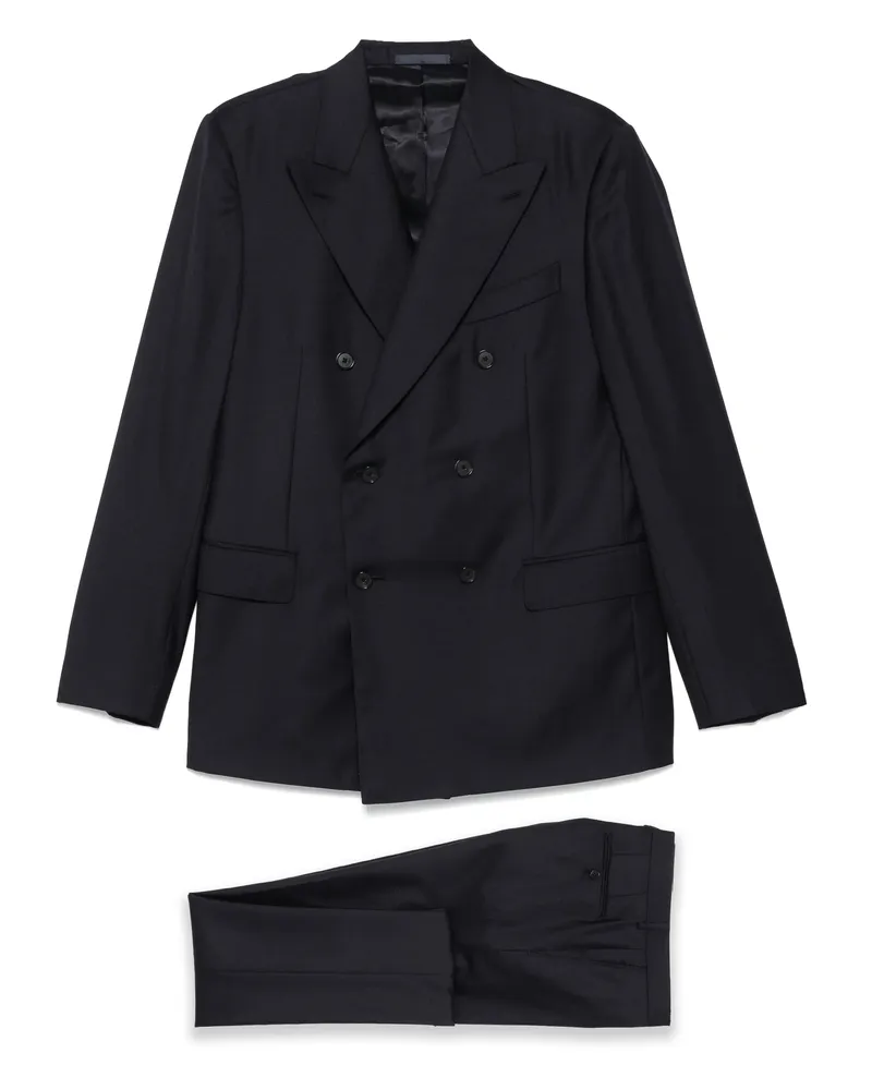 Caruso Double-breasted Wool Suit Blue