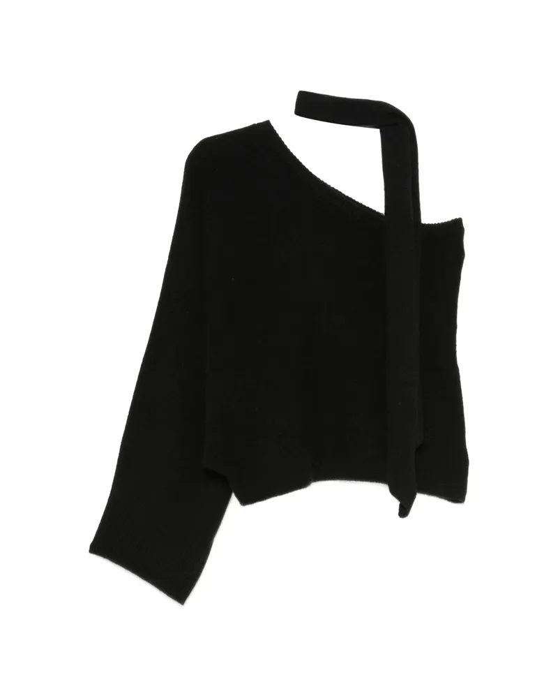 Federica Tosi One-shoulder Scarf-detail Sweater And Scarf Set Black