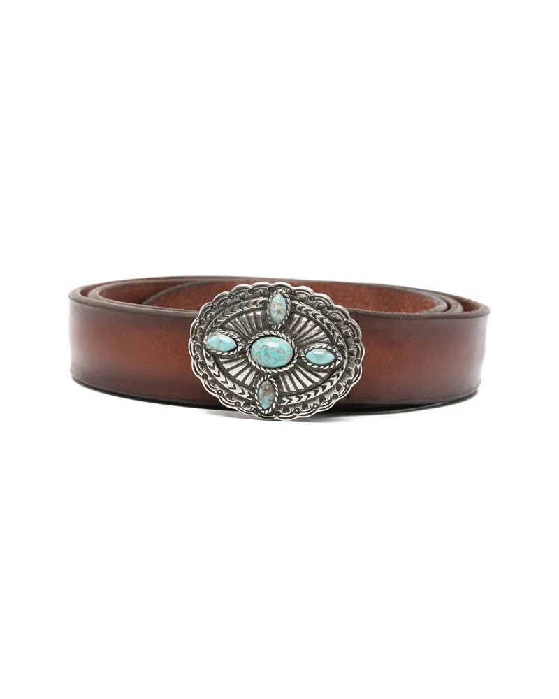 Orciani Turquoise-embellished Leather Belt Brown