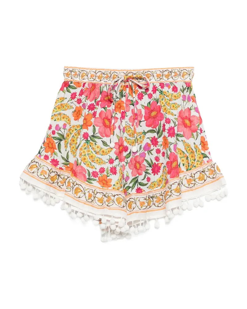 FARM Rio Floral-print Pom-pom Shorts White