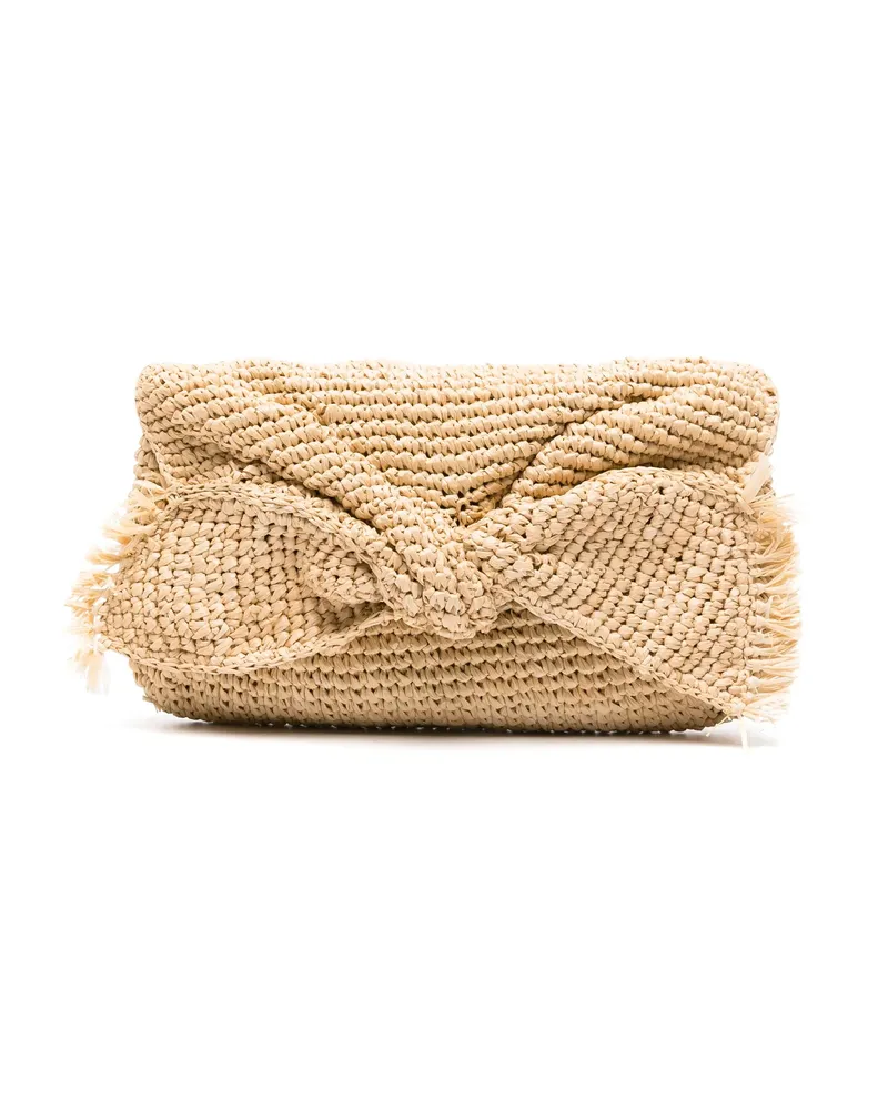 Anya Hindmarch Bow Raffia Clutch Bag Neutrals