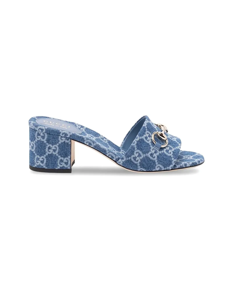 Gucci Horsebit GG Patterned Sandals Blue
