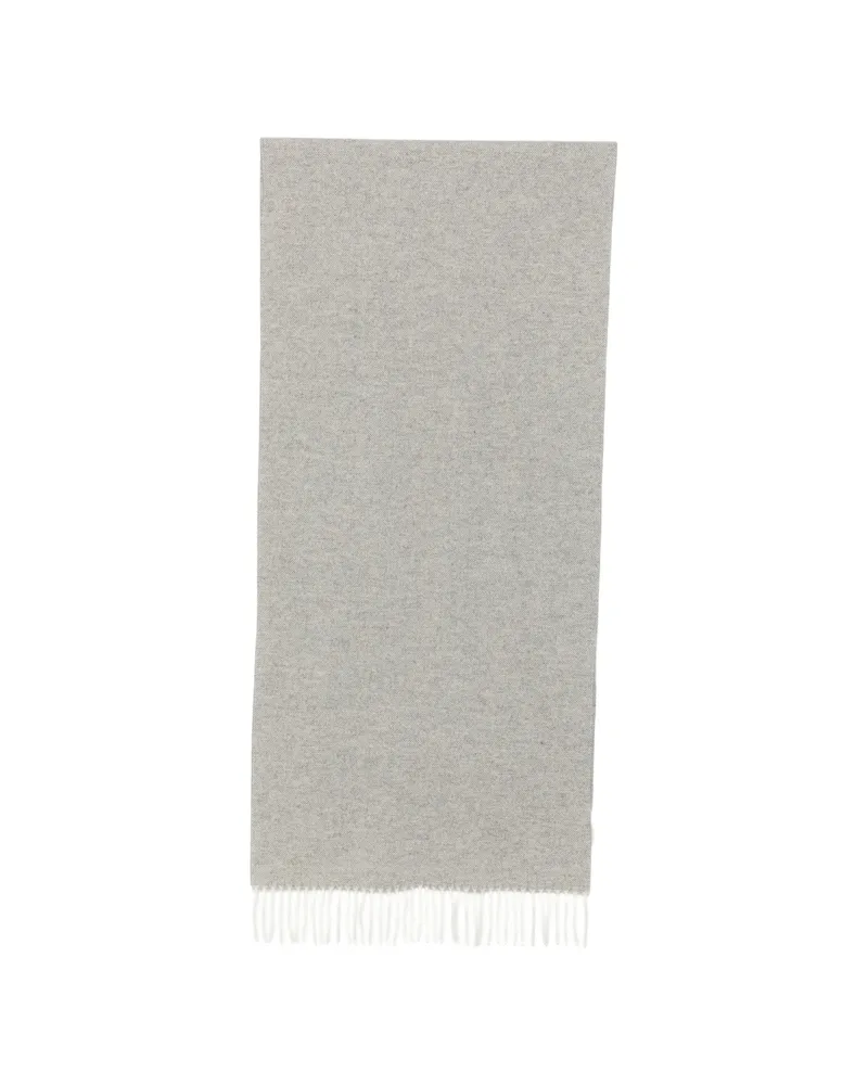 La Fileria Herringbone-patterned Fringed Scarf Grey