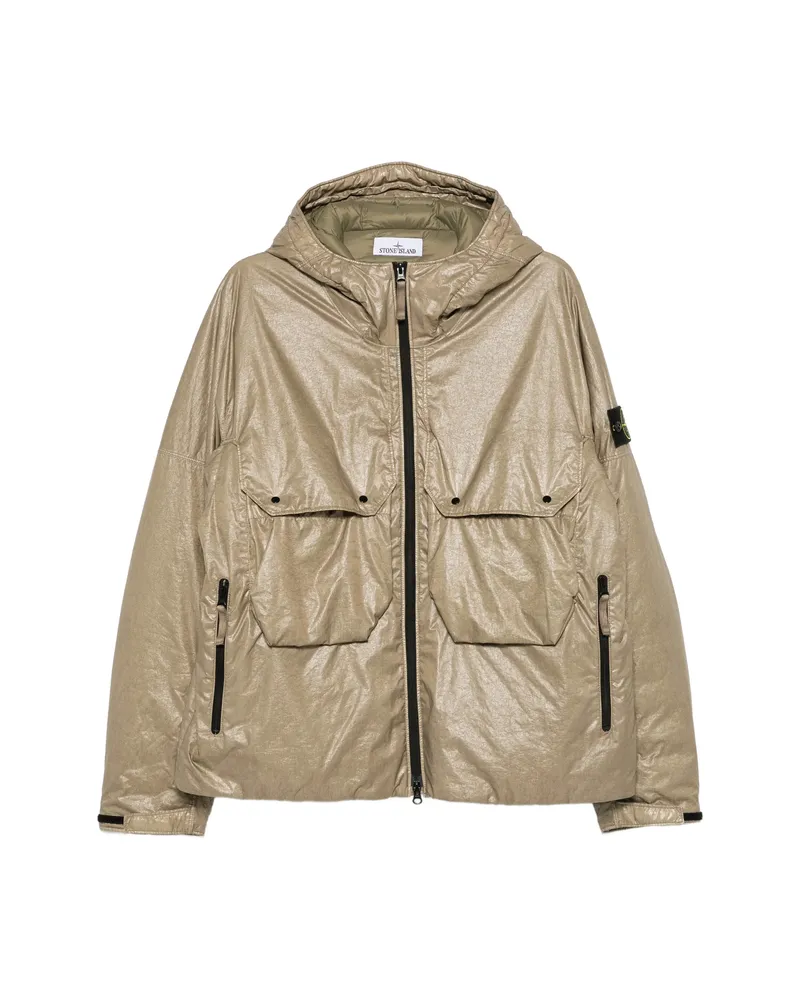 Stone Island Logo-patch Hooded Padded Jacket Green