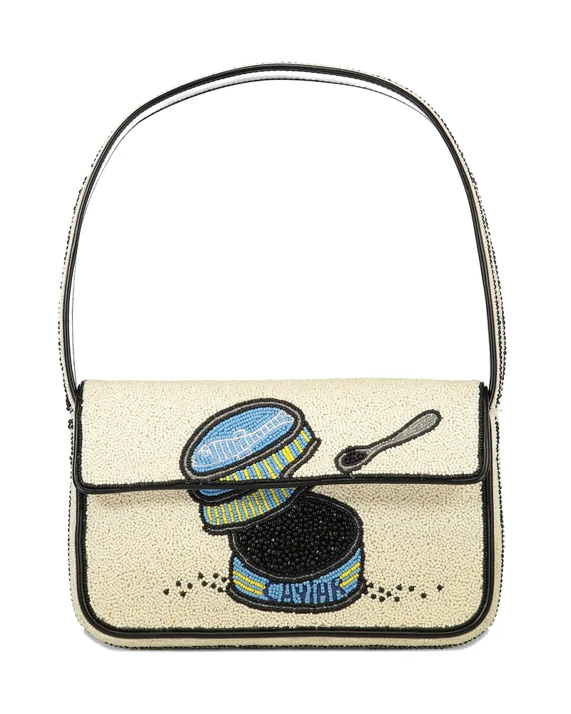STAUD Tommy Beaded Graphic Shoulder Bag Neutrals